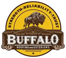 Buffalo Roofing & Exteriors logo featuring a bison and roofline, representing strength, reliability, and trust for Texas roofing solutions.